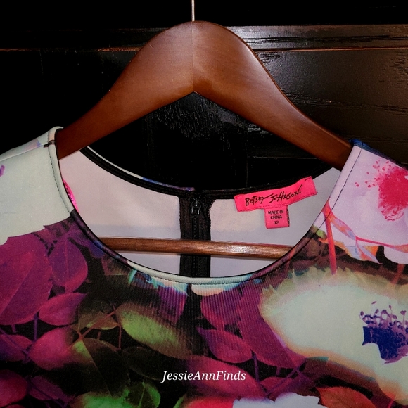 Betsey Johnson Colorful Pink Purple Floral Fit and Flare Dress Size 12 - Picture 4 of 9